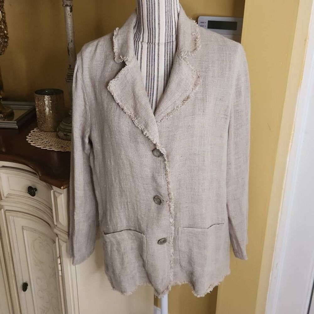 Chico's design 100% linen frayed blazer womens Chico's size 1(8-10)